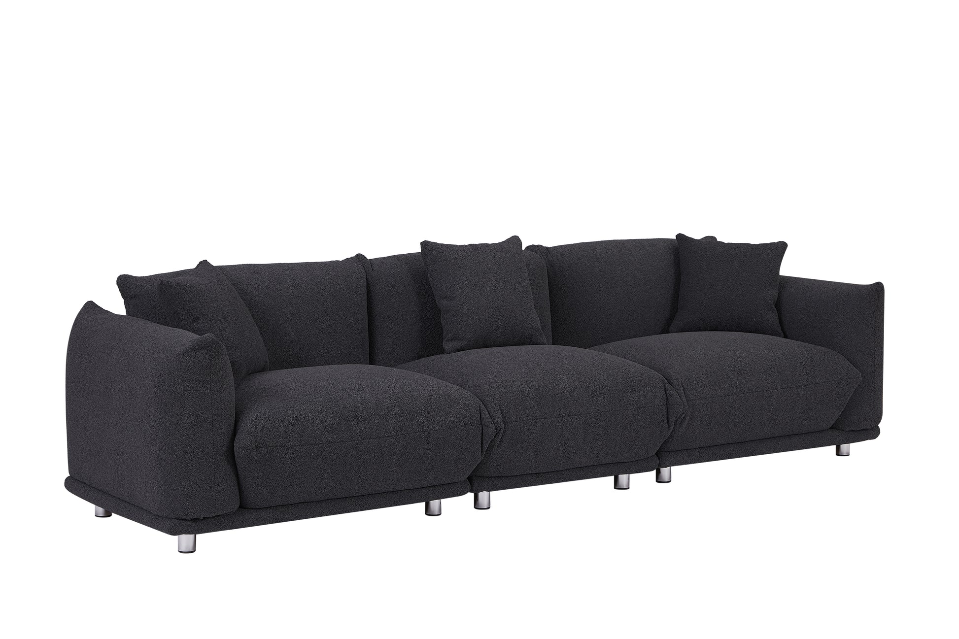 Originality Shapes Black Lambswool Sherpa 4 Seater Sofa With Metal Legs, Solid Wood Frame Couch With 3 Pillows, Linear And Modular Version Design, Possibility Combined Armchair Current Style Black Wood Primary Living Space Heavy Duty Foam Fabric 4 Seat