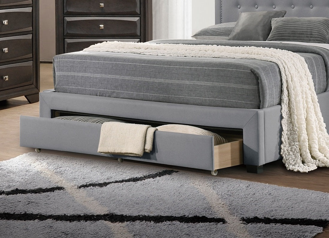 Light Grey Burlap Fabric 1Pcs Queen Size Bed W Drawer Button Tufted Arch Design Headboard Storage Fb Bedframe Bedroom Furniture Box Spring Not Required Queen Light Grey Wood Bedroom American Design,Contemporary,Modern,Transitional Bed Frame Burlap