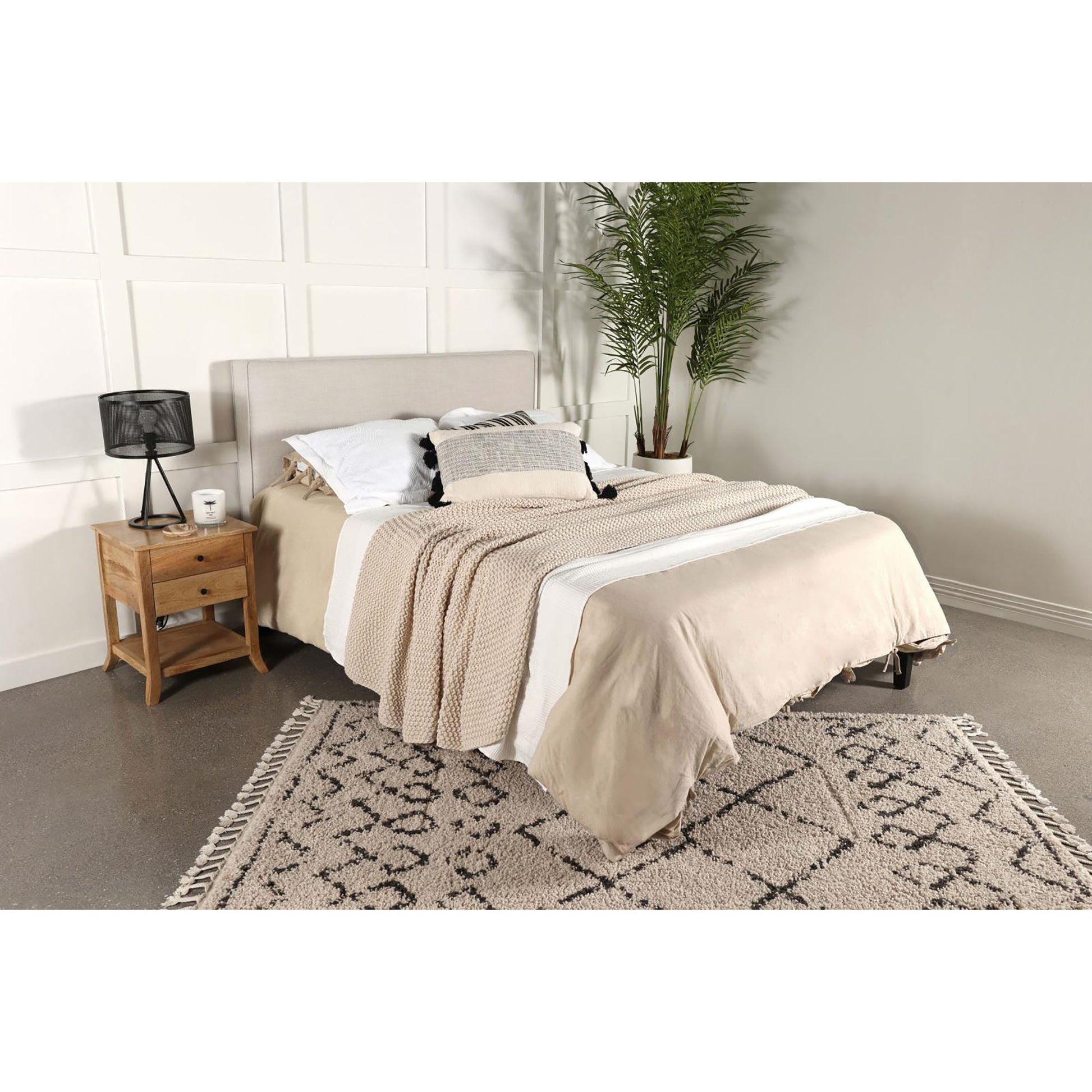 Sand Headboard With Self Welt Details Ivory Transitional Foam Upholstered