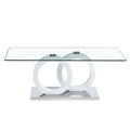 Rectangular Modern And Fashionable Coffee Table With Tempered Glass Tabletop And White Legs. Suitable For Living Room.47.2