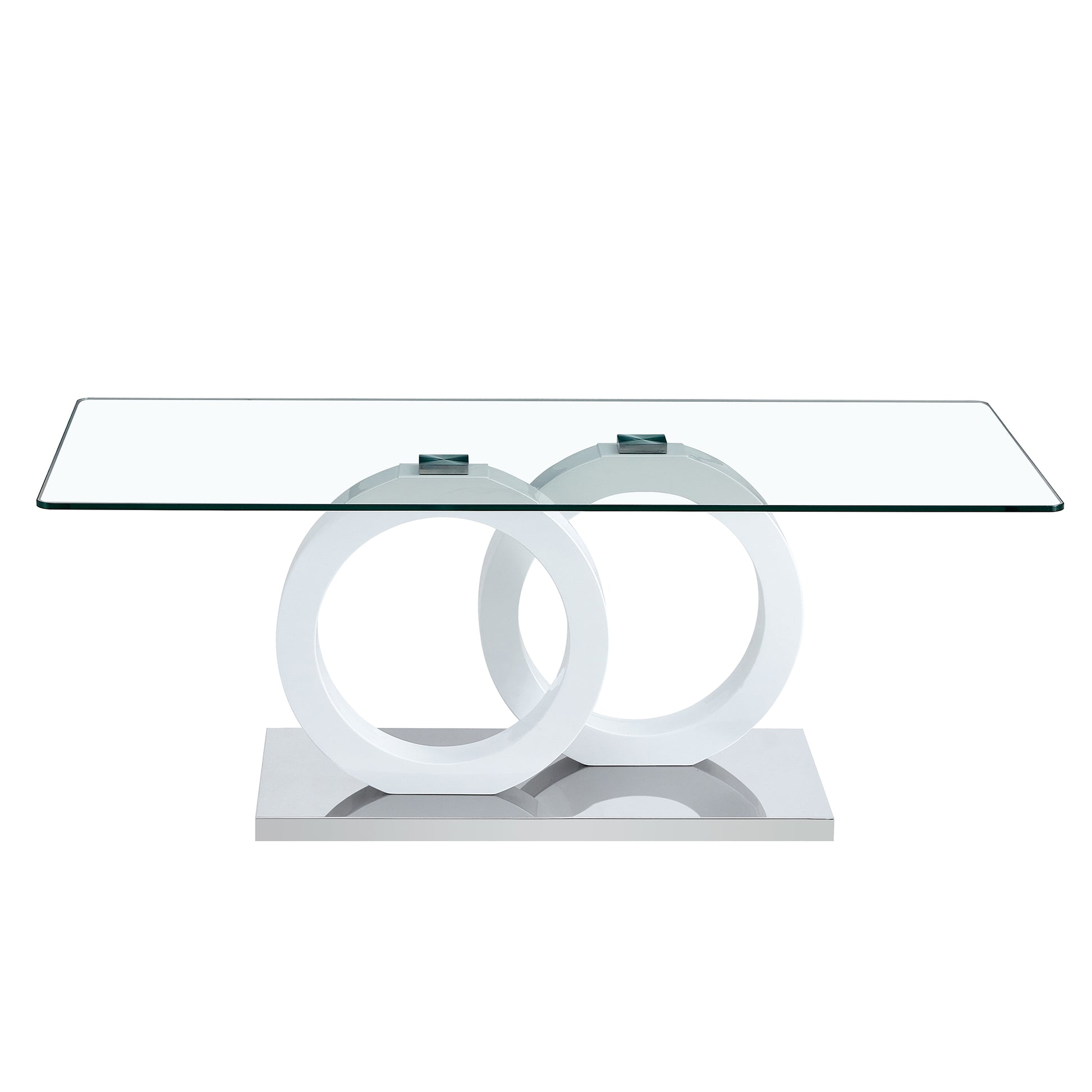 Rectangular Modern And Fashionable Coffee Table With Tempered Glass Tabletop And White Legs. Suitable For Living Room.47.2"*25.4"*17.9" White Glass