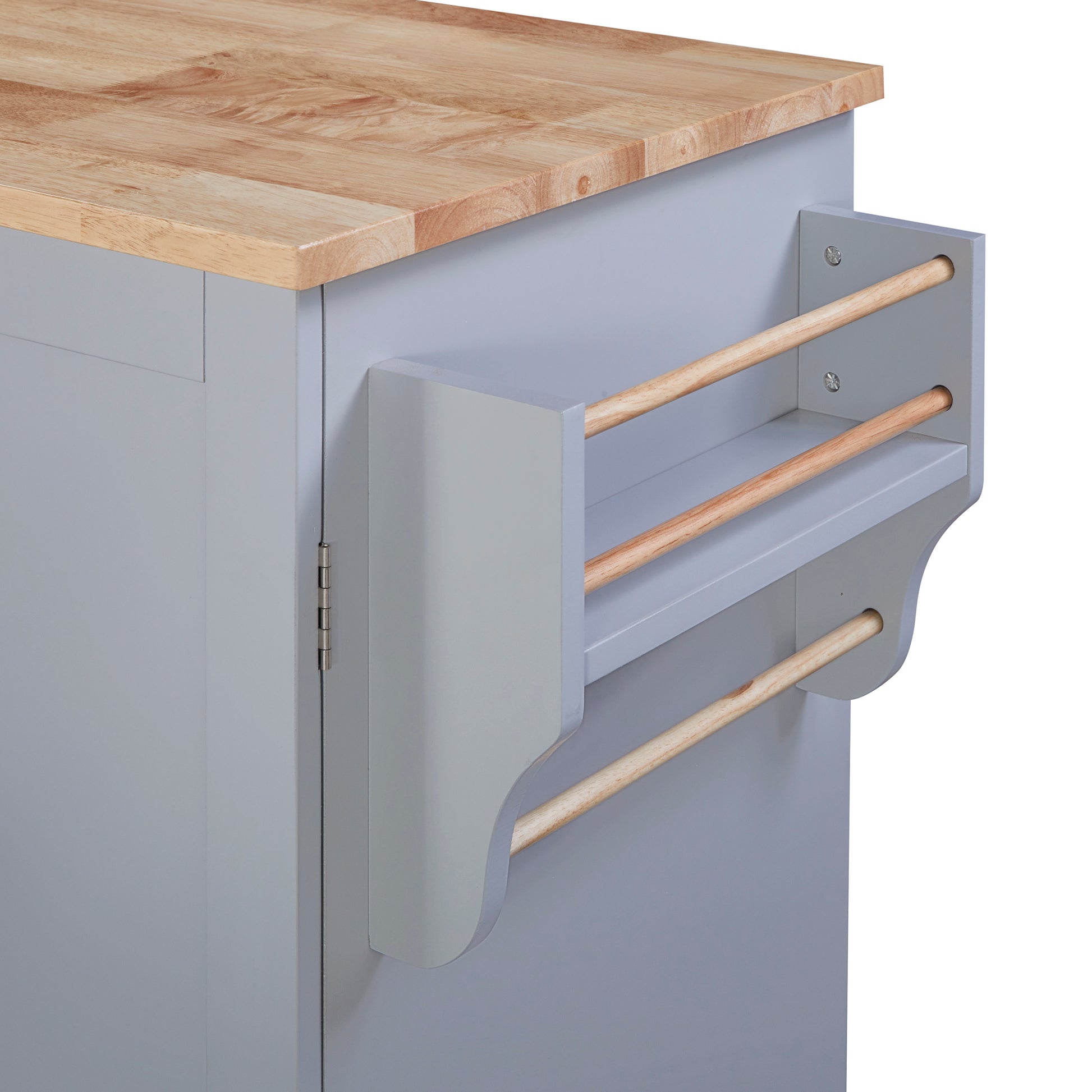 K&K Rolling Kitchen Island With Storage, Kitchen Cart With Rubber Wood Top, 3 Drawer, 2 Slide Out Shelf And Internal Storage Rack, Kitchen Island On Wheels With Spice Rack & Tower Rack, Grey Blue Grey Blue Kitchen Classic,European,Modern Rectangular