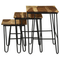 Natural And Black 3 Piece Nesting Table With Hairpin Legs Brown Primary Living Space Industrial Sheesham Rectangular Coffee & End Tables Wood Hairpin