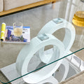 Rectangular Modern And Fashionable Coffee Table With Tempered Glass Tabletop And White Legs. Suitable For Living Room.47.2