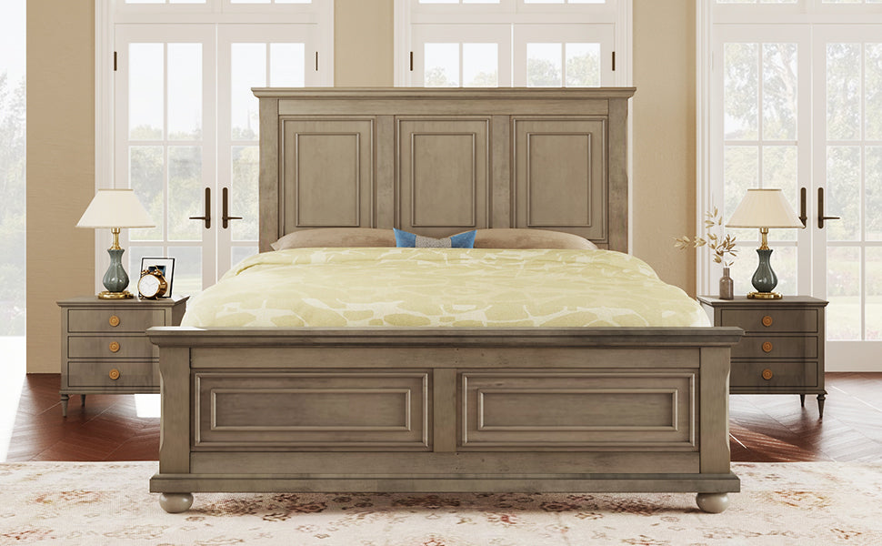 Traditional Town And Country Style Pinewood Vintage Full Bed, Stone Stone Gray Pine