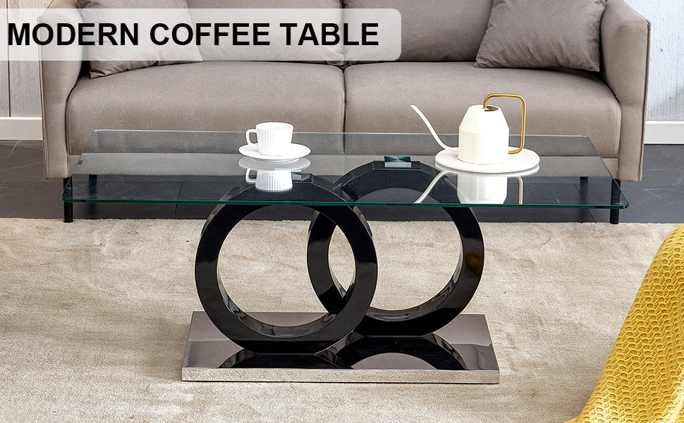 A Rectangular Modern And Fashionable Coffee Table With Tempered Glass Tabletop And Black Legs. Suitable For Living Room. 47.2"*25.4"*17.9" Black Glass