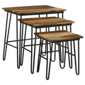 Natural And Black 3 Piece Nesting Table With Hairpin Legs Brown Primary Living Space Industrial Sheesham Rectangular Coffee & End Tables Wood Hairpin