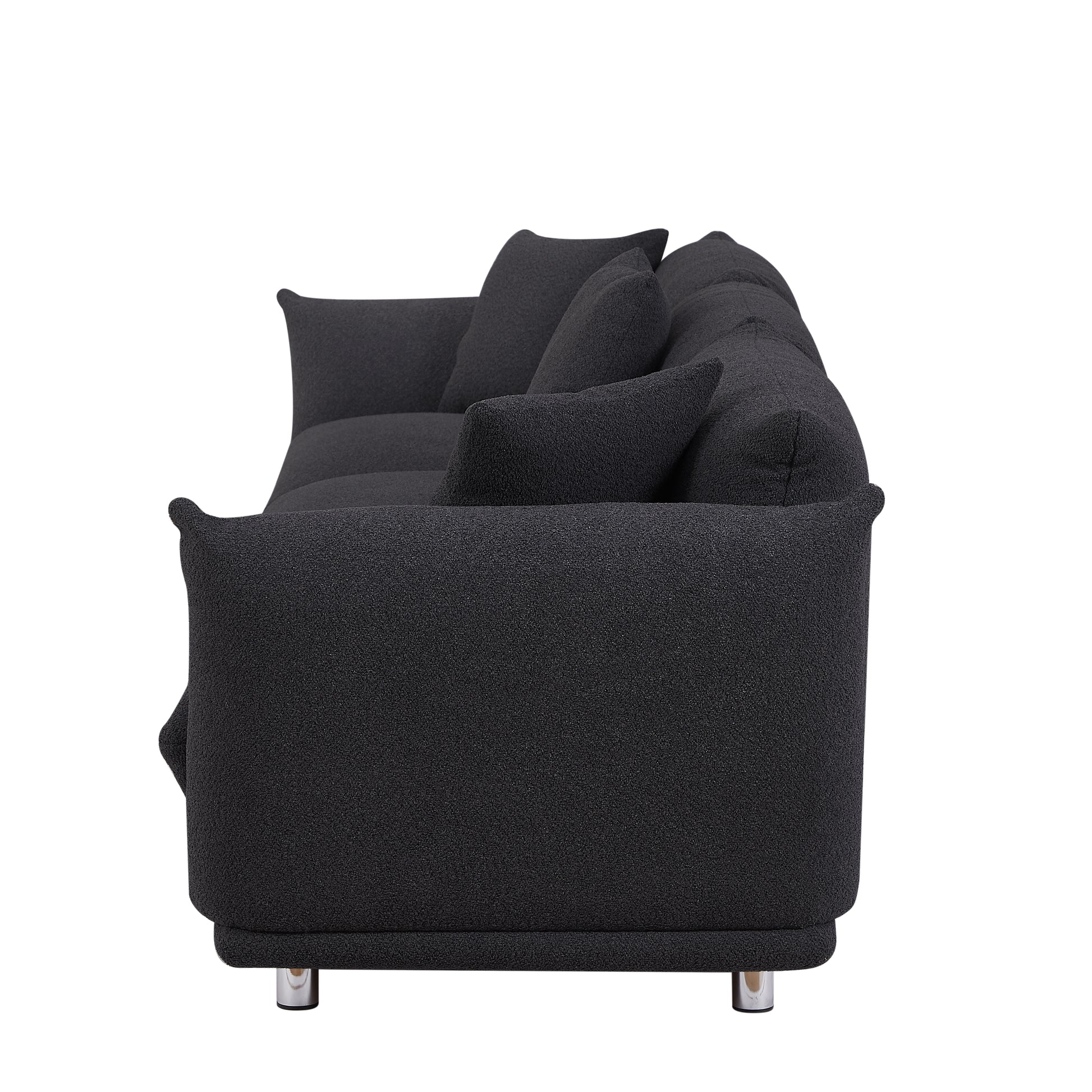 Originality Shapes Black Lambswool Sherpa 4 Seater Sofa With Metal Legs, Solid Wood Frame Couch With 3 Pillows, Linear And Modular Version Design, Possibility Combined Armchair Current Style Black Wood Primary Living Space Heavy Duty Foam Fabric 4 Seat