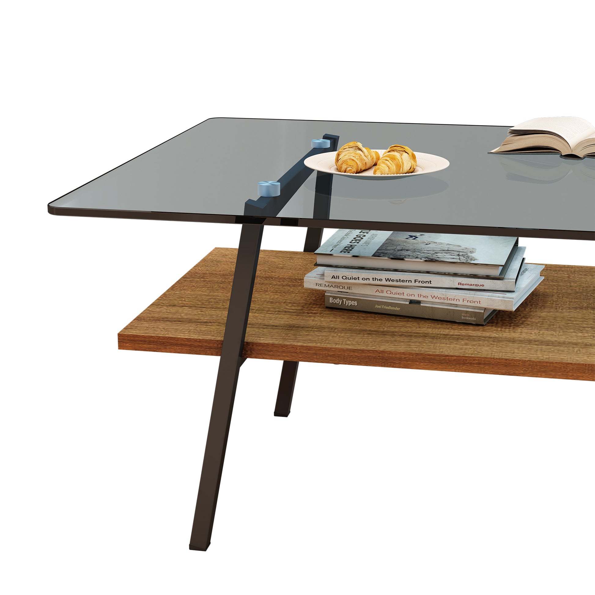 Rectangle Coffee Table, Tempered Glass Tabletop With Black Metal Legs, Modern Table For Living Roomgray Glass Gray Tempered Glass