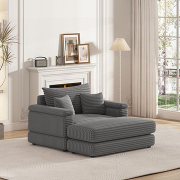 43.3 Inch Corduroy Single Sofa With A Back Pillow2 Toss Pillows And A Ottoman ,Comfy Sofa Deep Seat Couch For Living Room Grey Corduroy 1 Seat