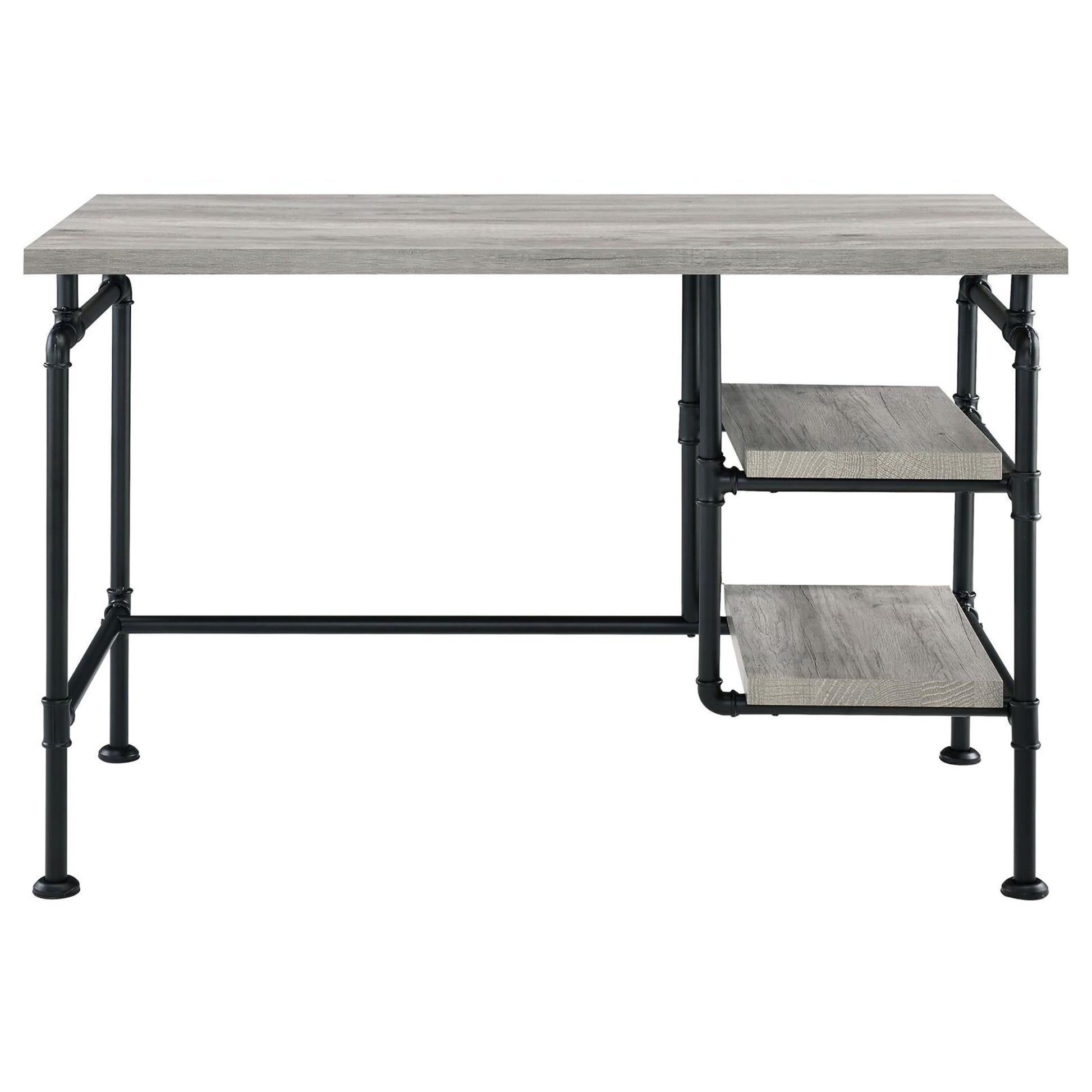 Grey Driftwood And Black 2 Shelf Writing Desk Grey Writting Desk Office Industrial Rectangular Shelves Desk Wood