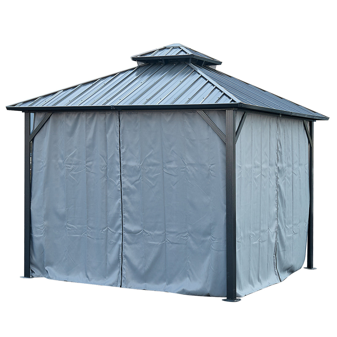 10*10Ft Patic Gazebo,Alu Gazebo With Steel Canopy,Outdoor Permanent Hardtop Gazebo Canopy For Patio, Garden, Backyard Gray Aluminium