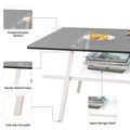 Rectangle Coffee Table, Tempered Glass Tabletop With White Metal Legs, Modern Table For Living Roomgray Glass Gray Tempered Glass
