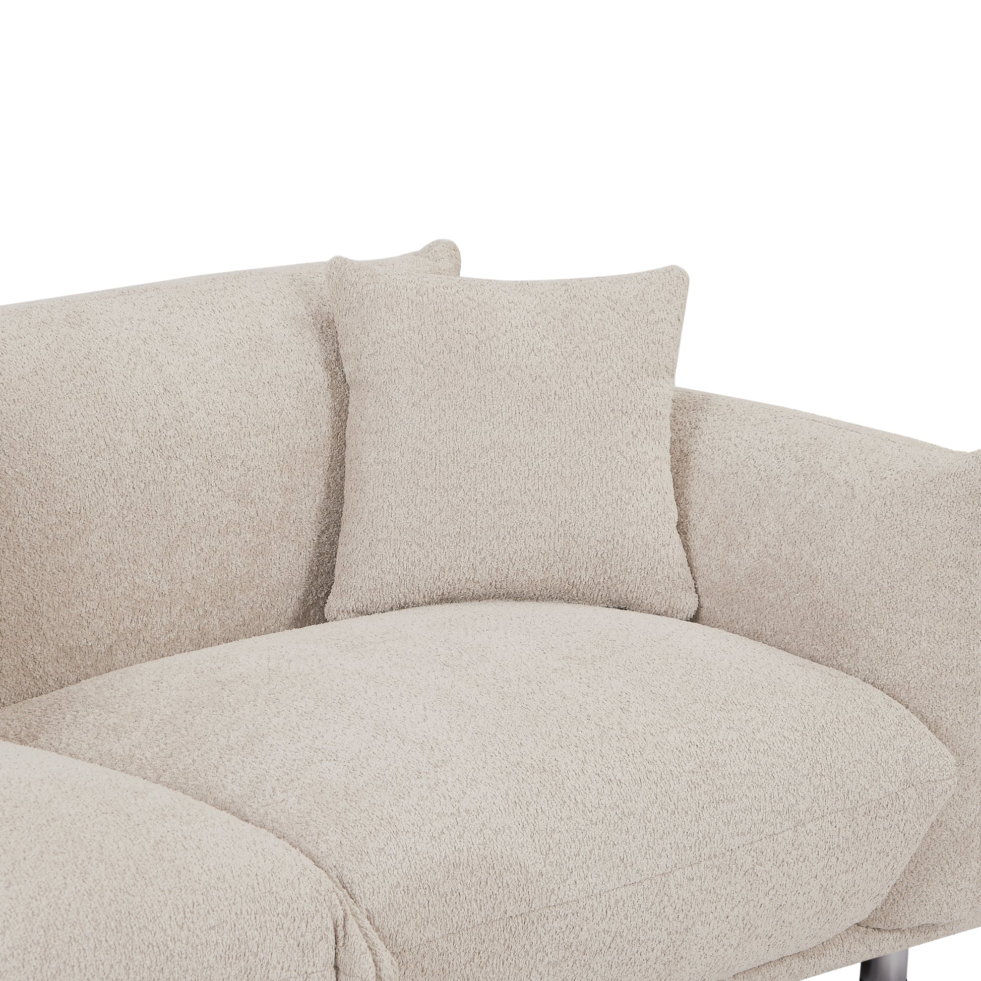 Originality Shapes Camel Lambswool Sherpa 4 Seater Sofa With Metal Legs, Solid Wood Frame Couch With 3 Pillows, Linear And Modular Version Design, Possibility Combined Armchair Current Style Camel