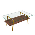 Rectangle Coffee Table, Tempered Glass Tabletop With Gold Metal Legs, Modern Table For Living Roomtransparent Glass Transparent Tempered Glass