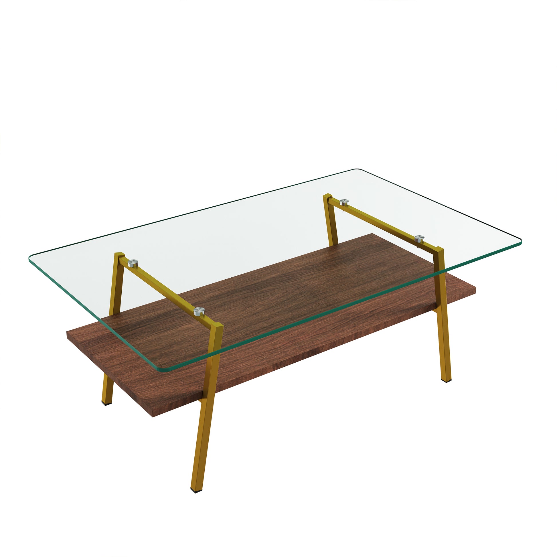 Rectangle Coffee Table, Tempered Glass Tabletop With Gold Metal Legs, Modern Table For Living Roomtransparent Glass Transparent Tempered Glass