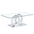 Rectangular Modern And Fashionable Coffee Table With Tempered Glass Tabletop And White Legs. Suitable For Living Room.47.2