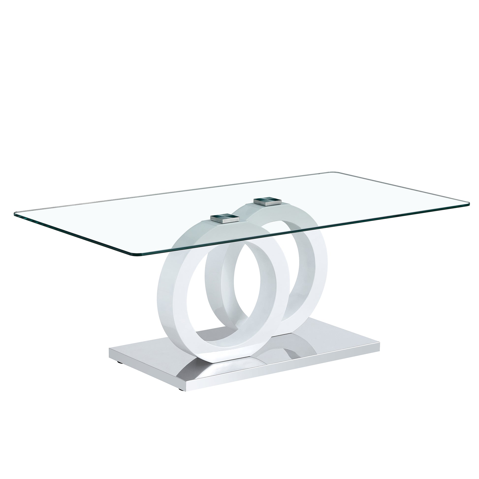 Rectangular Modern And Fashionable Coffee Table With Tempered Glass Tabletop And White Legs. Suitable For Living Room.47.2"*25.4"*17.9" White Glass