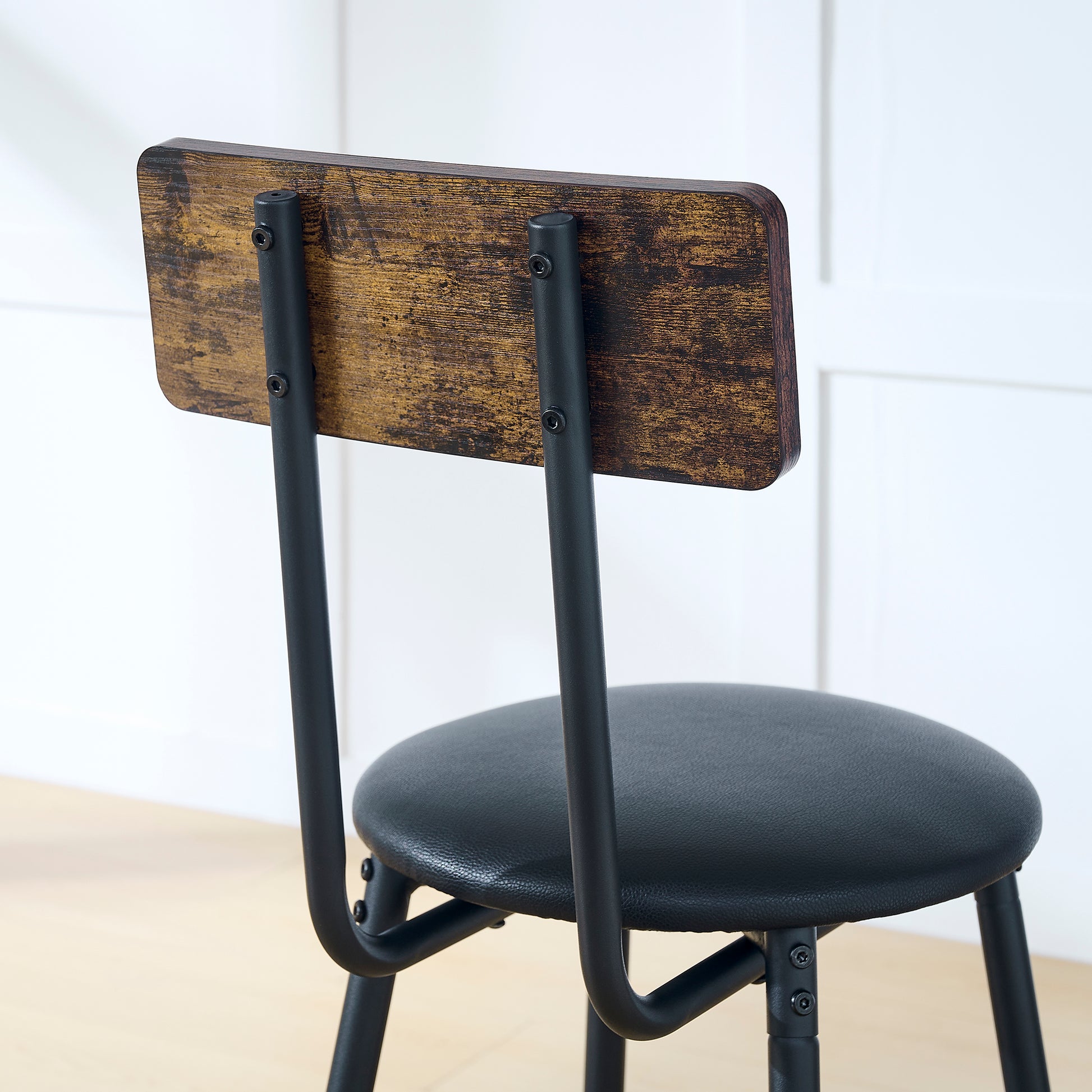 Wood Top Metal Base Side Table Industrial Bar Table With Two Chair Adjustable Table Base Bistro Whiskey Pub Table,47.44"W X 15.75"D X 35.43"H Metal Wood Antique Brown Seats 2 Metal Dining Room Square Metal & Wood