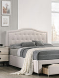Light Brown Burlap Fabric 1Pcs Queen Size Bed W Drawer Button Tufted Arch Design Headboard Storage Fb Bedframe Bedroom Furniture Box Spring Not Required Queen Light Brown Wood Bedroom American Design,Contemporary,Modern,Transitional Bed Frame Burlap