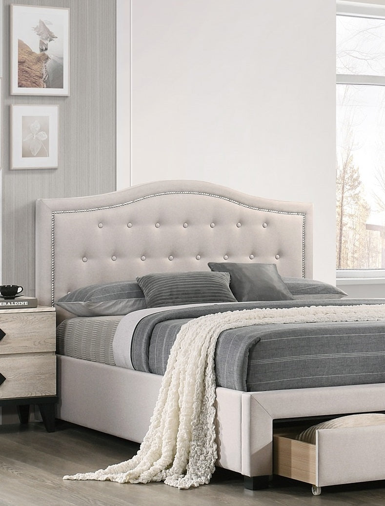 Light Brown Burlap Fabric 1Pcs Queen Size Bed W Drawer Button Tufted Arch Design Headboard Storage Fb Bedframe Bedroom Furniture Box Spring Not Required Queen Light Brown Wood Bedroom American Design,Contemporary,Modern,Transitional Bed Frame Burlap