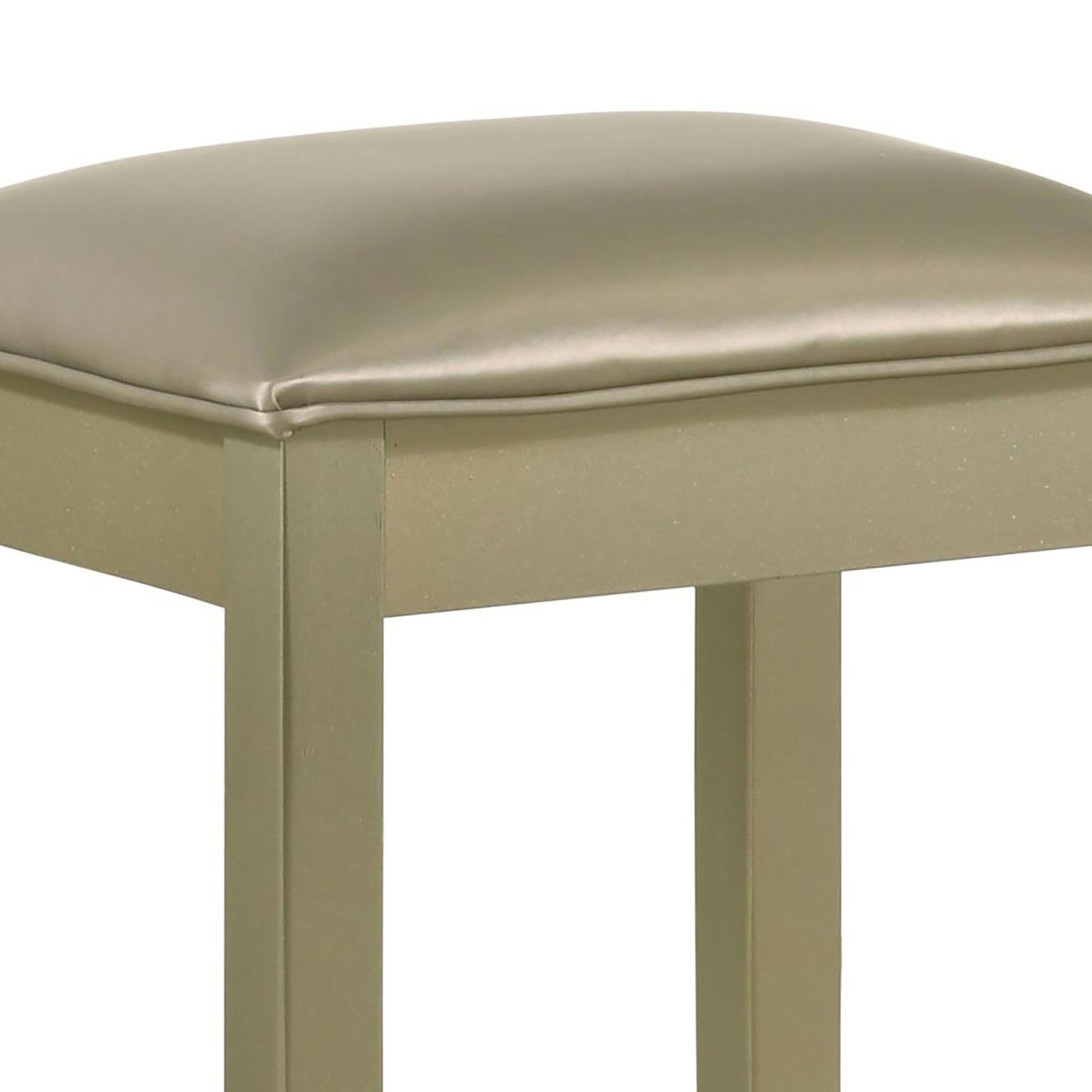 Champagne Vanity Stool With Padded Seat Gold Bar Stools & Counter Stools Bedroom Rectangular Glam Armless Rubberwood Wood