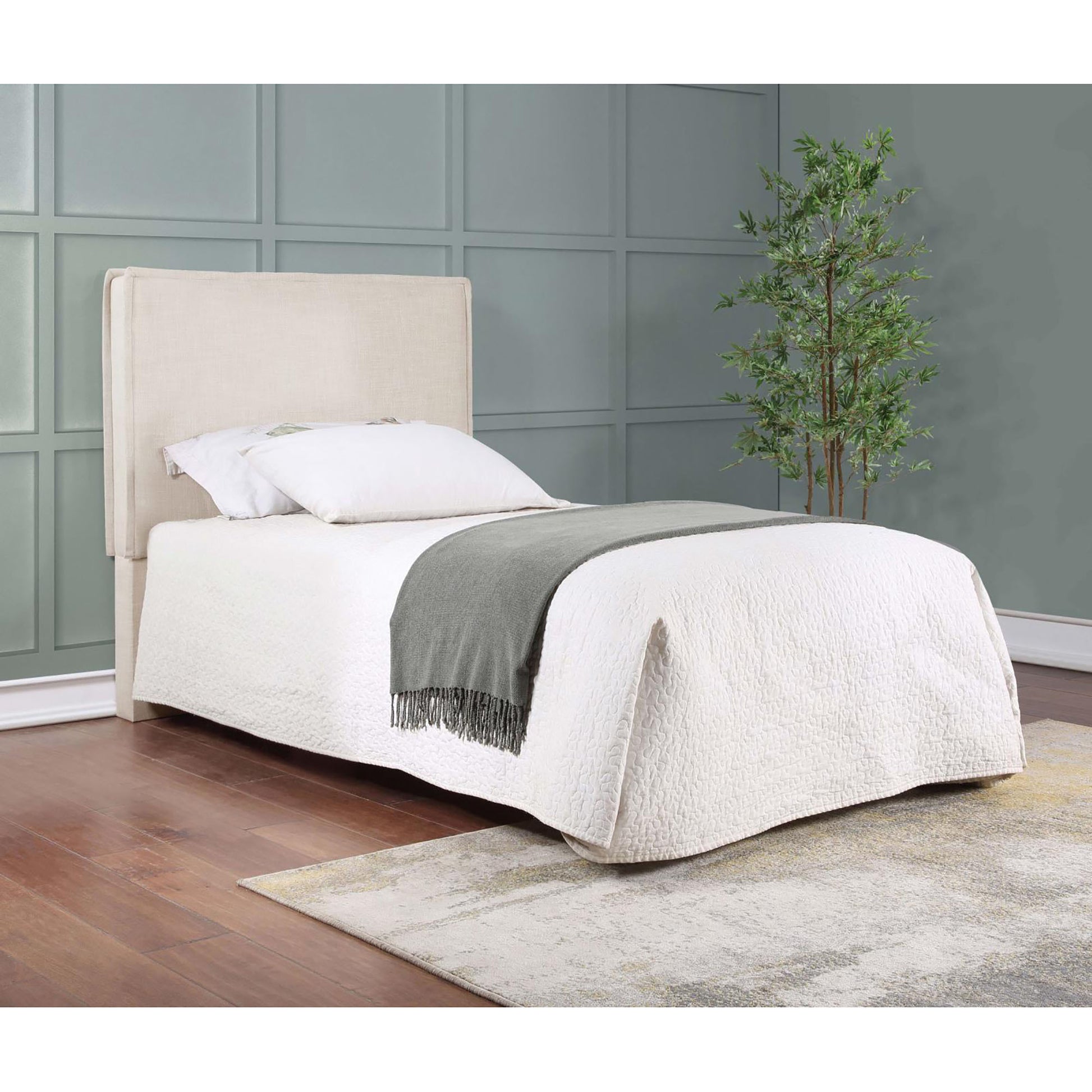 Sand Headboard With Flange Detail Twin Grey Wood Bedroom Contemporary,Modern Pine Bed Frame Foam Upholstered