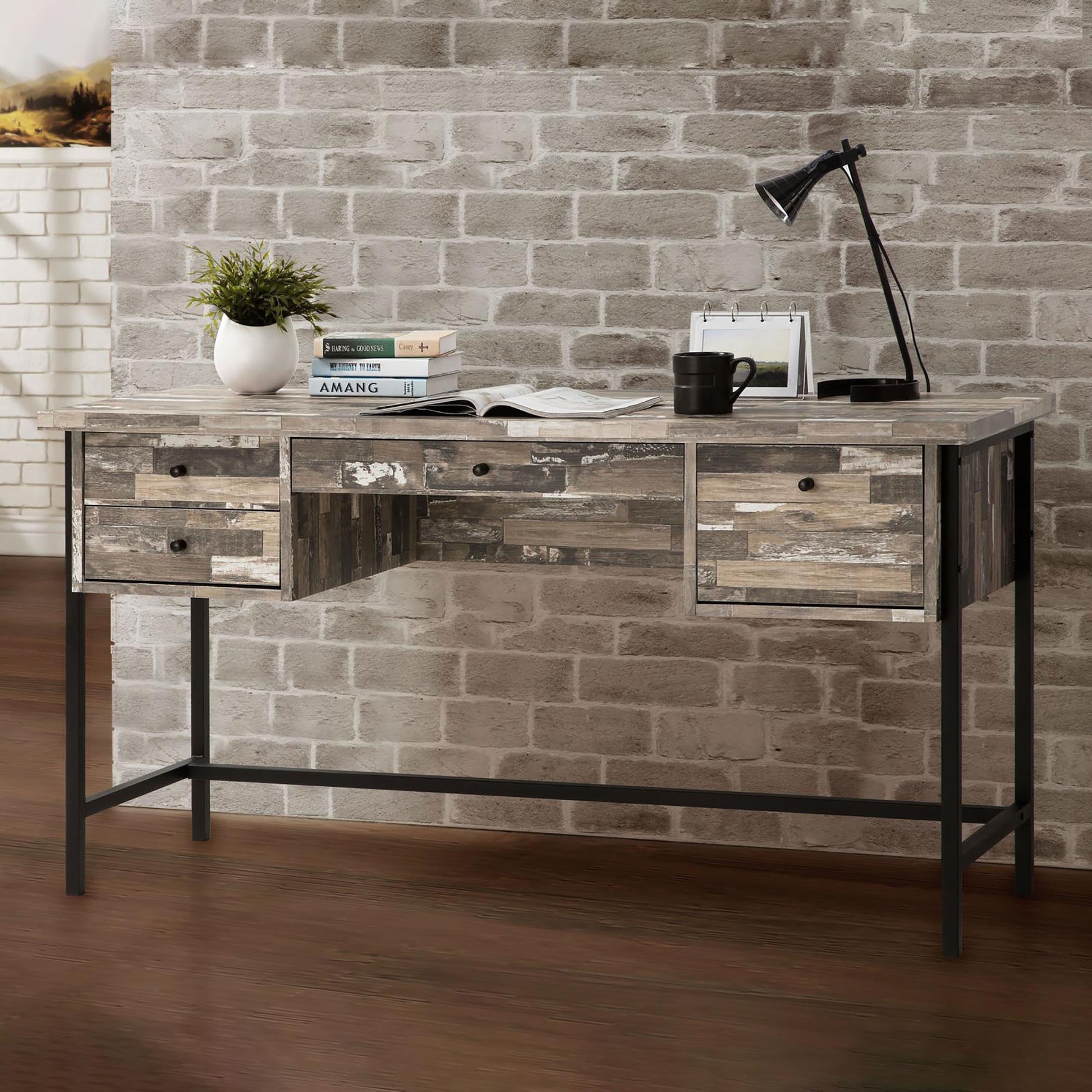 Salvaged Cabin Drawer Storage Writing Desk Brown Writting Desk Office Industrial Rectangular Drawers Desk Wood