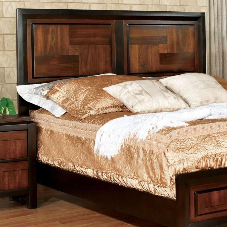 Transitional Queen Size Bed Acacia Walnut Solidwood 1Pcs Bed Bedroom Furniture Parquet Design Headboard And Footboard Bedframe Box Spring Required Queen Walnut Wood Bedroom Contemporary,Modern Bed Frame Solid Wood