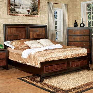 Transitional Queen Size Bed Acacia Walnut Solidwood 1Pcs Bed Bedroom Furniture Parquet Design Headboard And Footboard Bedframe Box Spring Required Queen Walnut Wood Bedroom Contemporary,Modern Bed Frame Solid Wood