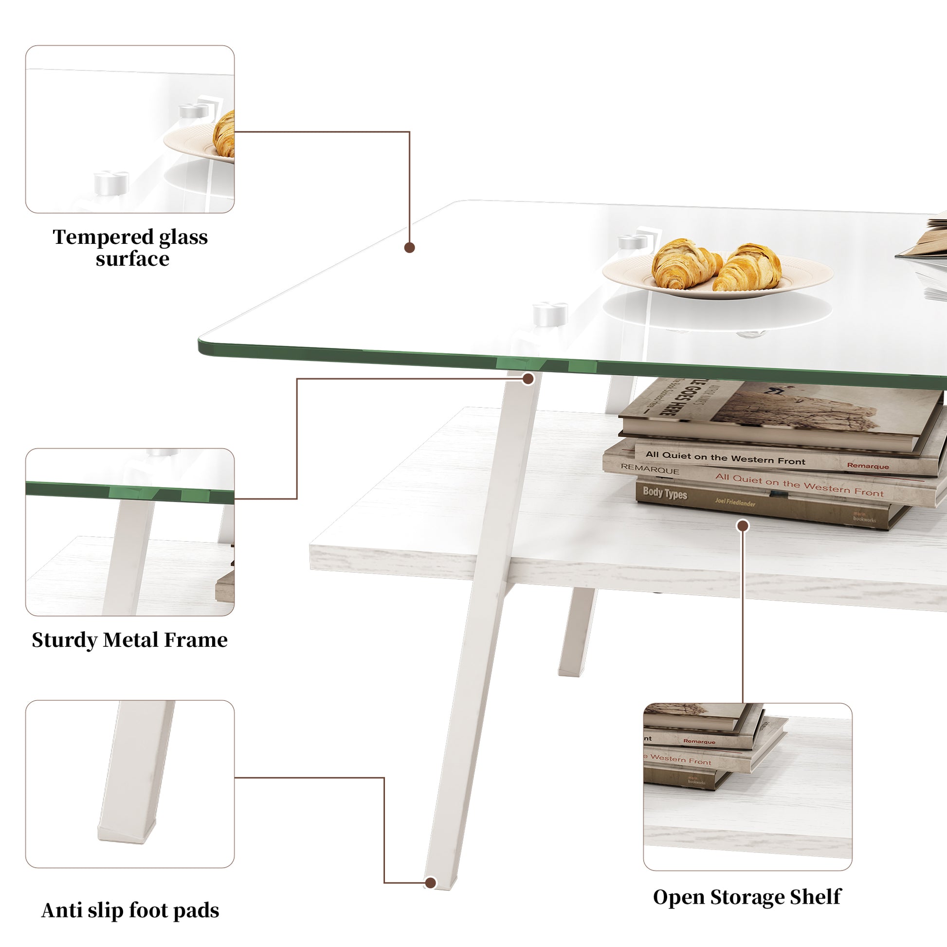 Coffee Table And End Tables Set Of 3, Tempered Glass Table With Mdf Layer, Modern Tables For Living Roomtransparent Glass Transparent Tempered Glass