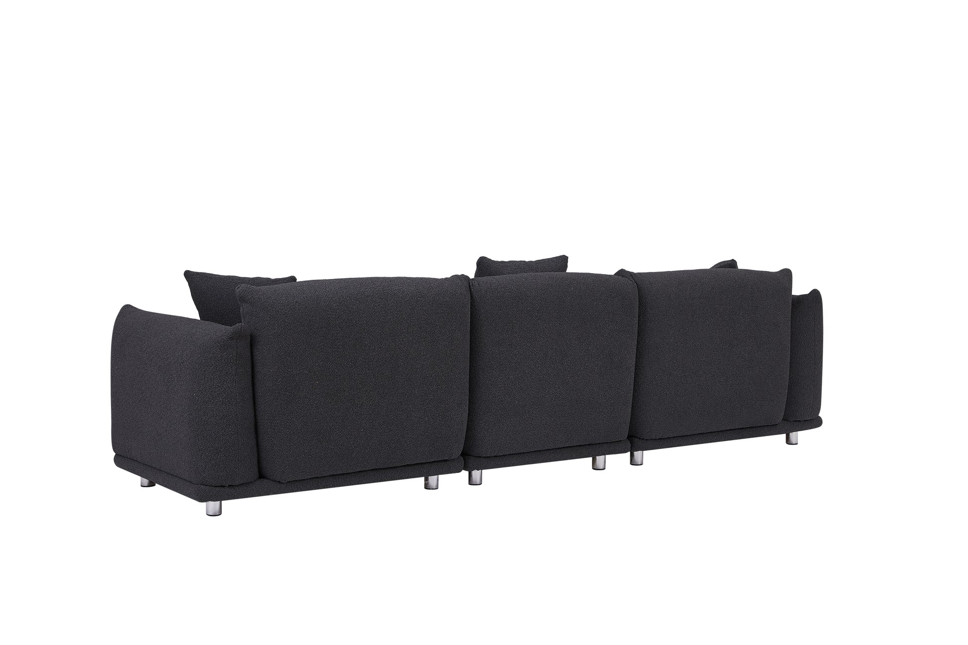 Originality Shapes Black Lambswool Sherpa 4 Seater Sofa With Metal Legs, Solid Wood Frame Couch With 3 Pillows, Linear And Modular Version Design, Possibility Combined Armchair Current Style Black Wood Primary Living Space Heavy Duty Foam Fabric 4 Seat