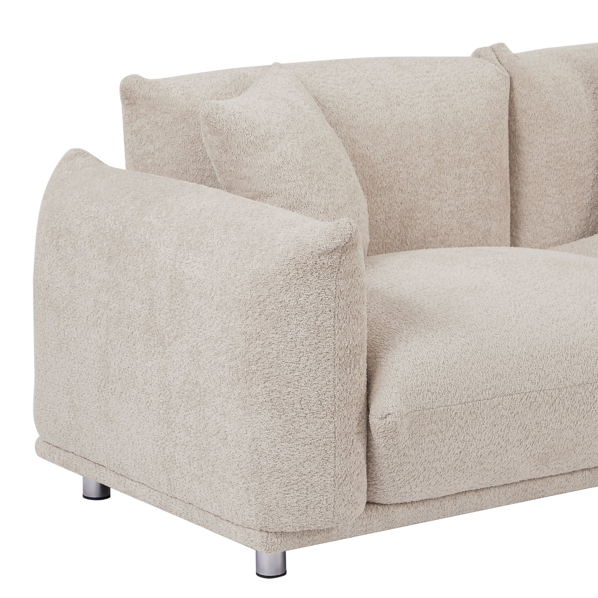 Originality Shapes Camel Lambswool Sherpa 4 Seater Sofa With Metal Legs, Solid Wood Frame Couch With 3 Pillows, Linear And Modular Version Design, Possibility Combined Armchair Current Style Camel