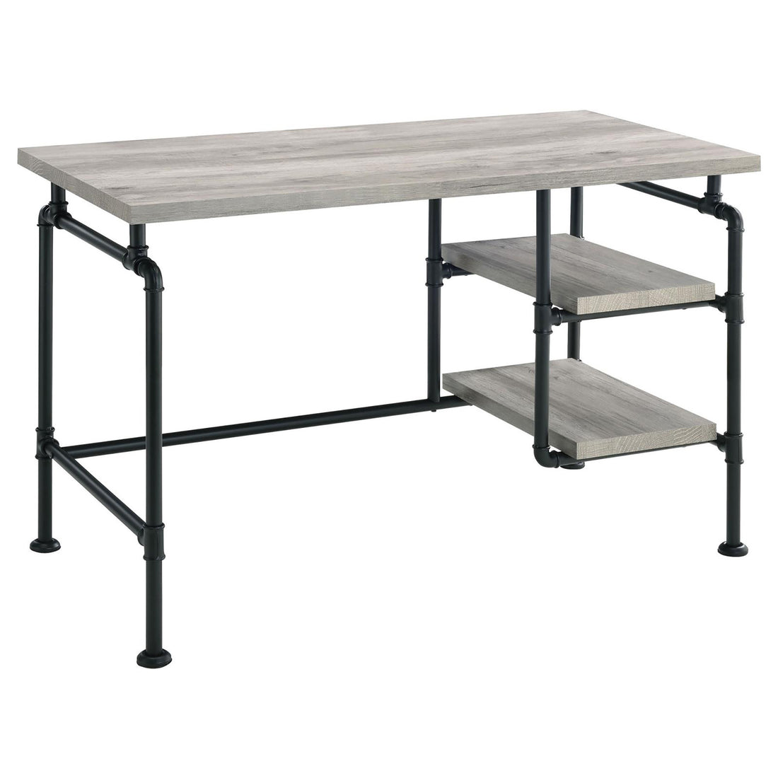 Grey Driftwood And Black 2 Shelf Writing Desk Grey Writting Desk Office Industrial Rectangular Shelves Desk Wood