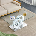 Rectangular Modern And Fashionable Coffee Table With Tempered Glass Tabletop And White Legs. Suitable For Living Room.47.2