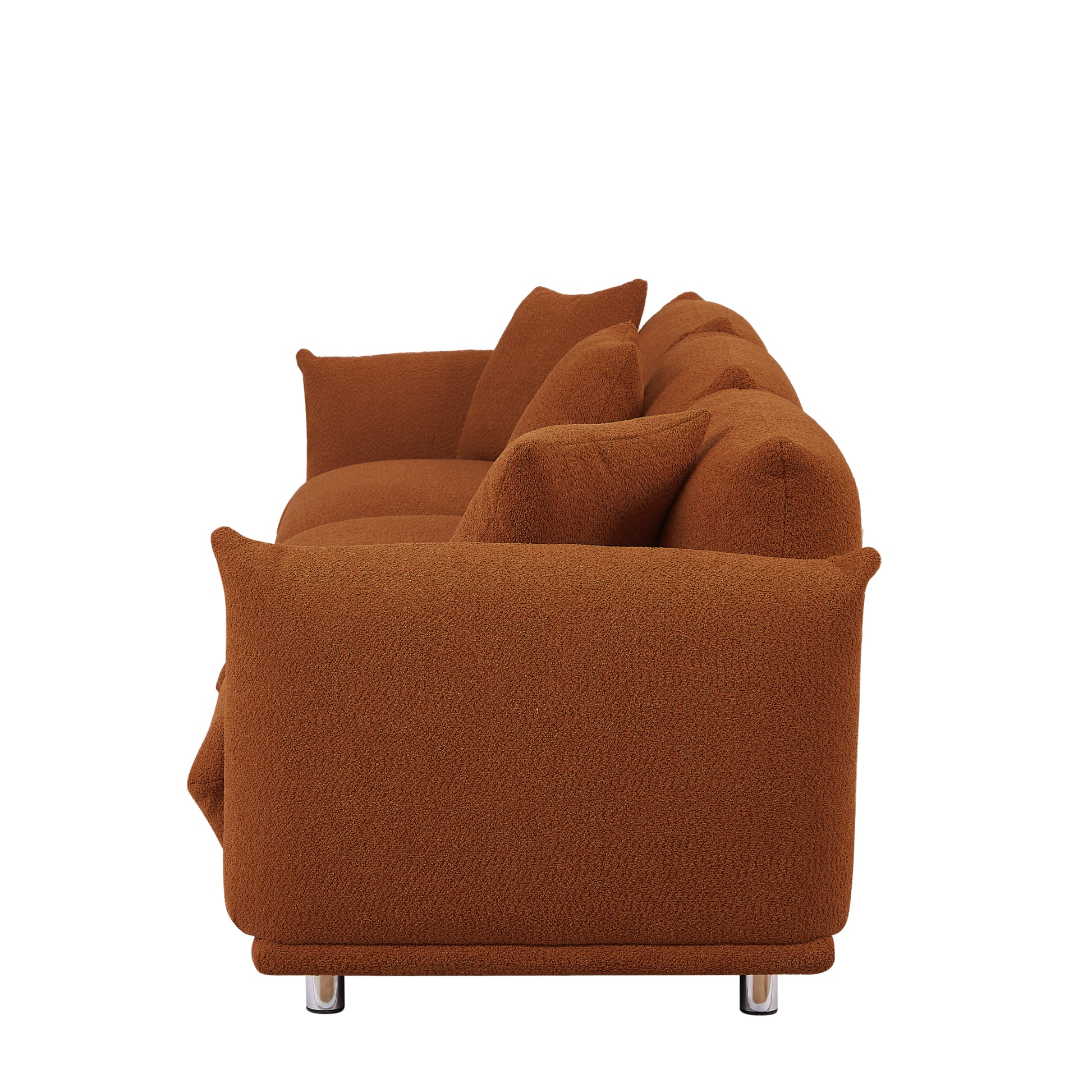 Originality Shapes Curry Lambswool Sherpa 4 Seater Sofa With Metal Legs, Solid Wood Frame Couch With 3 Pillows, Linear And Modular Version Design, Possibility Combined Armchair Current Style Brown