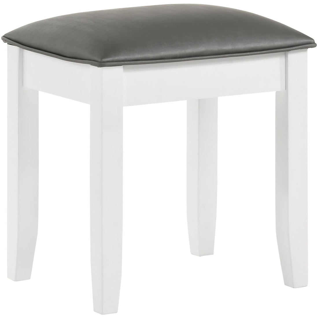 Glossy White Vanity Stool With Padded Seat White Bar Stools & Counter Stools Bedroom Rectangular Contemporary,Modern Armless Rubberwood Wood