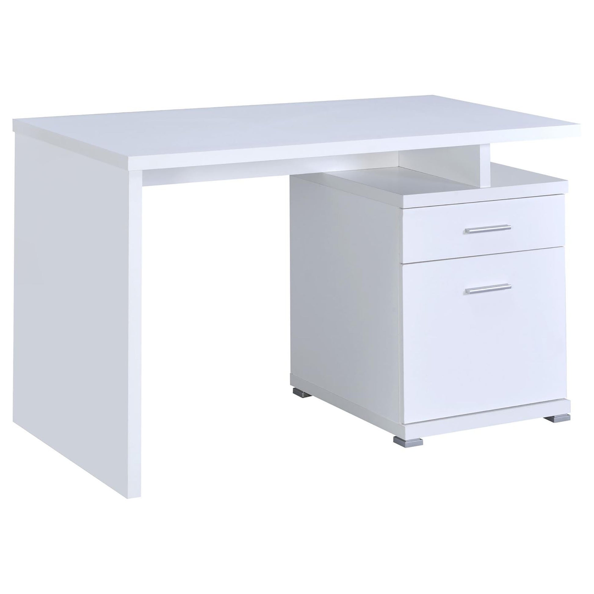 White 2 Drawer Reversible Office Desk White White Office Contemporary,Modern Rectangular Drawers Desk Wood