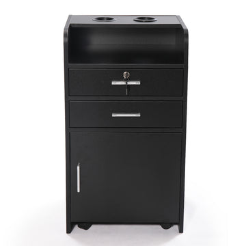 Salon Styling Station With 2 Drawers, 2 Hair Dryer Holders And 1 Cabinet, Black White Black Mdf