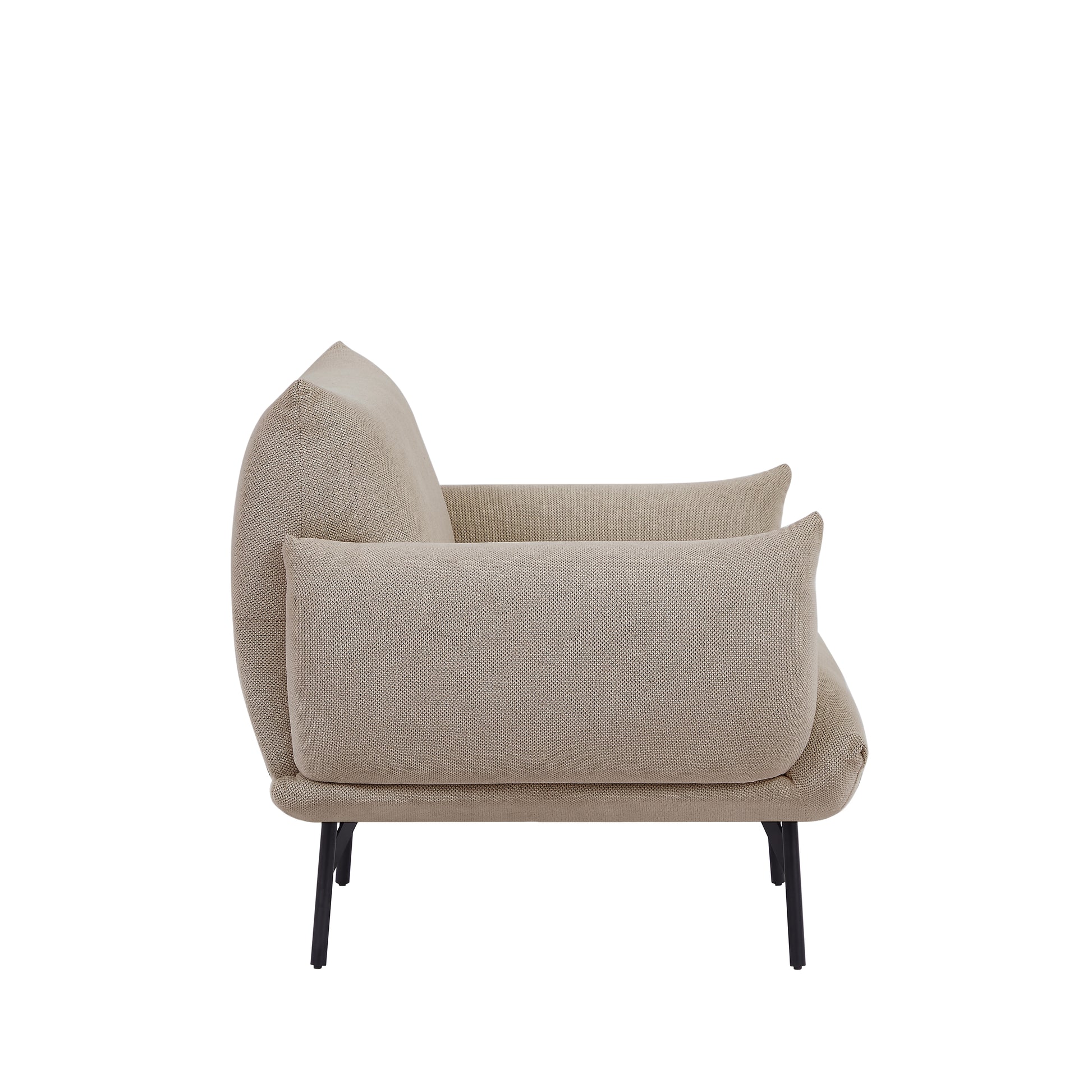36" Modern Accent Upholstered Armchair, Beige Flannelette Fabric Reading Chair, Originality Of Shapes And Black Metal Legs Single Sofa For Bedroom, Apartment, Office, Lounge. Beige Foam Fabric