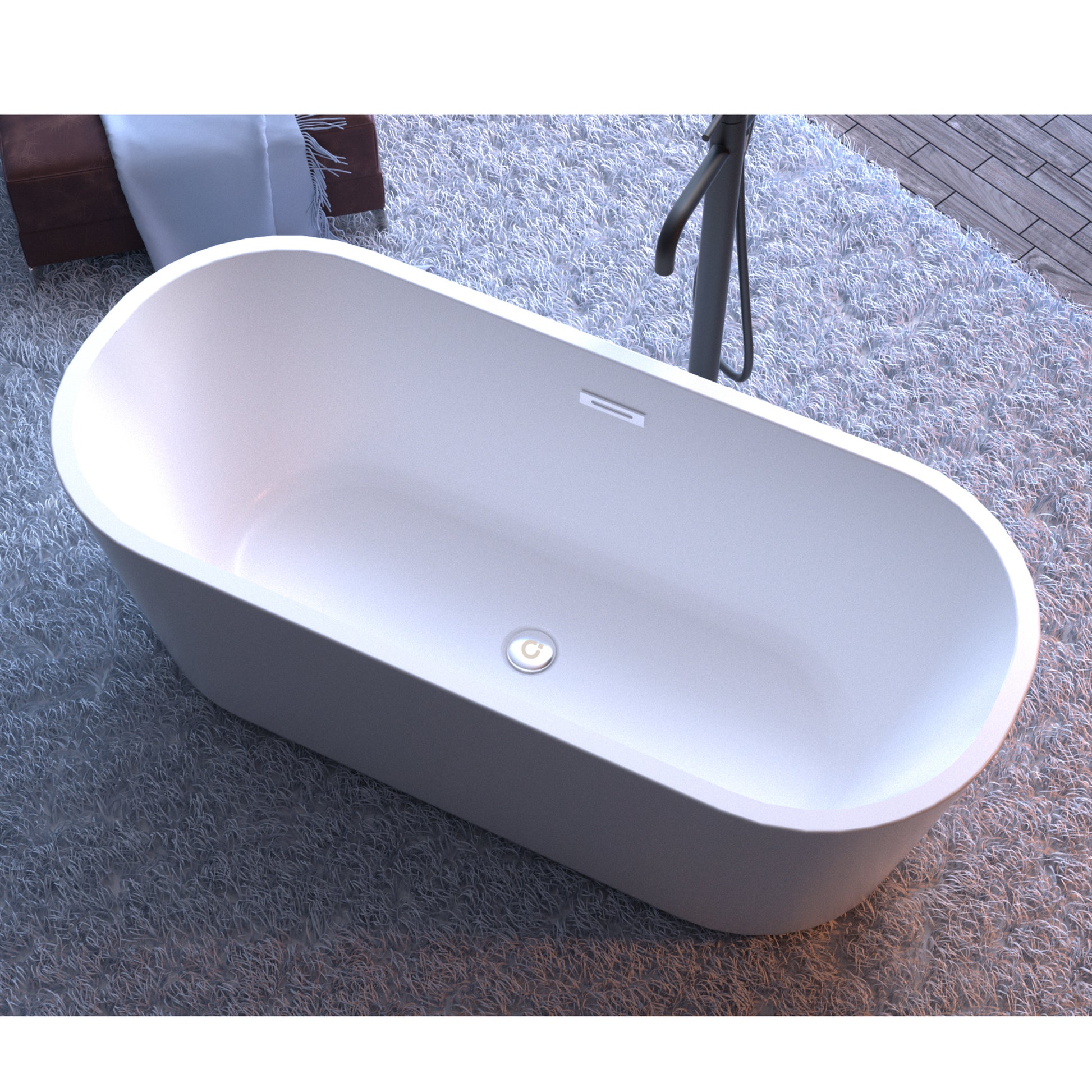 60'' Freestanding Gloss White Acrylic Soaking Bathtub With Toe Tap Chrome Drain And Classic Slotted Overflow, 24A02 60 Gloss White Acrylic