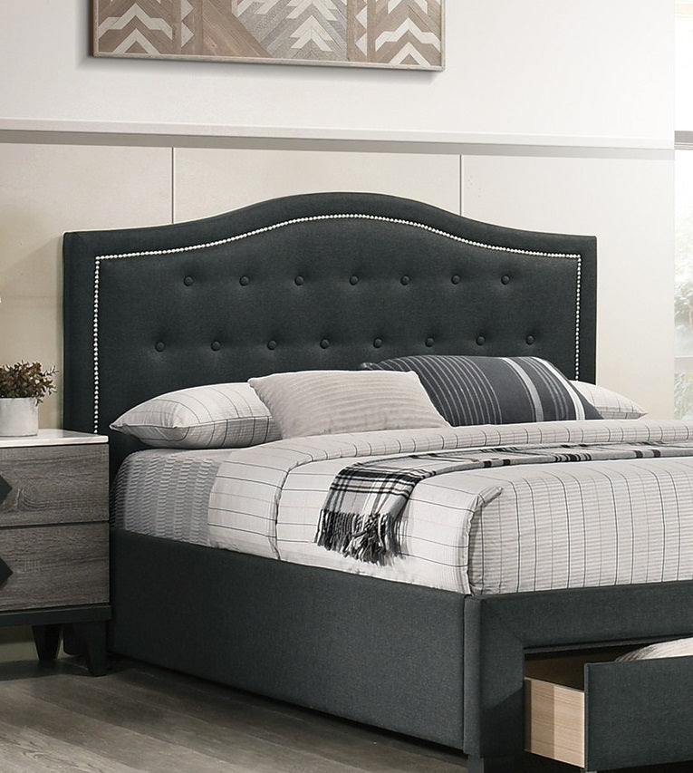 Charcoal Burlap Fabric 1Pcs Twin Size Bed W Drawer Button Tufted Arch Design Headboard Storage Fb Bedframe Bedroom Furniture Box Spring Not Required Twin Charcoal Wood Bedroom American Design,Contemporary,Modern,Transitional Bed Frame Burlap