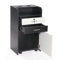 Salon Styling Station With 2 Drawers, 2 Hair Dryer Holders And 1 Cabinet, Black White White Black Mdf