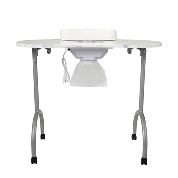 Portable & Foldable Manicure Table Nail Table Desk With Electric Dust Collector, 4 Lockable Wheels, Carry Bag, White White Mdf