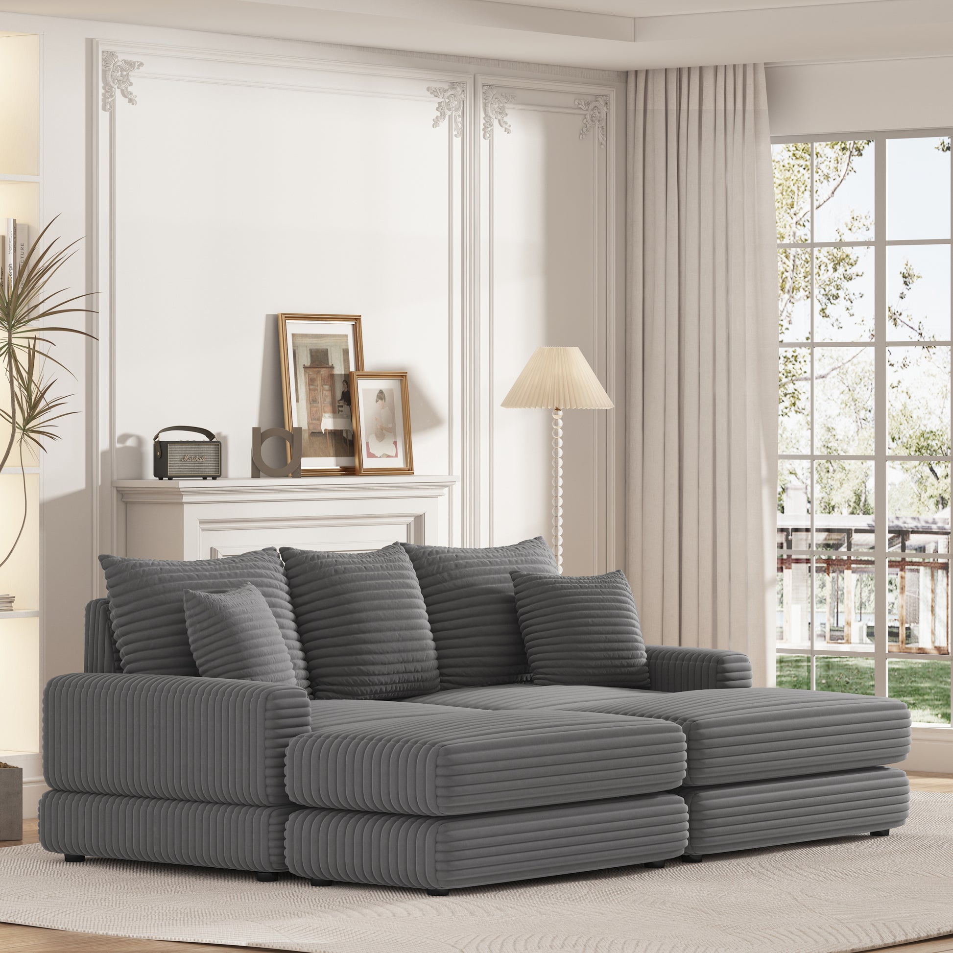 86.6 Inch Corduroy 3 Seater Sofa With 3 Back Pillows2 Toss Pillows And Two Ottoman ,Comfy Sofa Deep Seat Couch For Living Room Army Green Corduroy 3 Seat