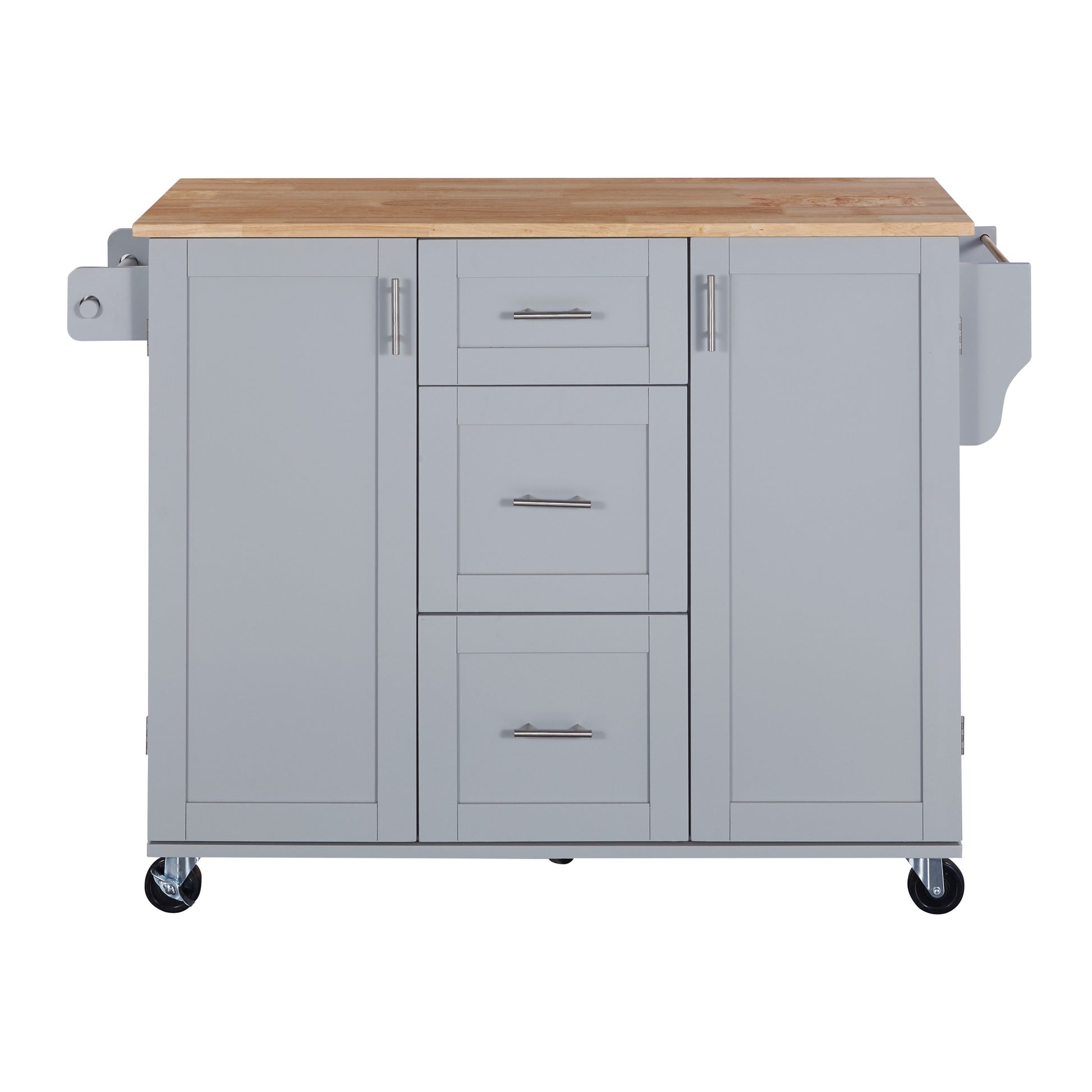 K&K Rolling Kitchen Island With Storage, Kitchen Cart With Rubber Wood Top, 3 Drawer, 2 Slide Out Shelf And Internal Storage Rack, Kitchen Island On Wheels With Spice Rack & Tower Rack, Grey Blue Grey Blue Kitchen Classic,European,Modern Rectangular