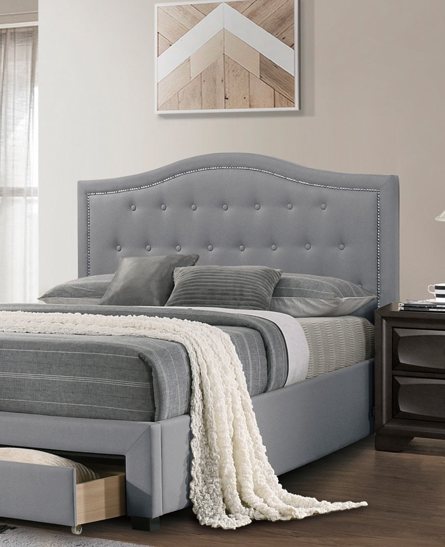 Light Grey Burlap Fabric 1Pcs Queen Size Bed W Drawer Button Tufted Arch Design Headboard Storage Fb Bedframe Bedroom Furniture Box Spring Not Required Queen Light Grey Wood Bedroom American Design,Contemporary,Modern,Transitional Bed Frame Burlap