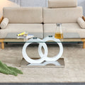 Rectangular Modern And Fashionable Coffee Table With Tempered Glass Tabletop And White Legs. Suitable For Living Room.47.2