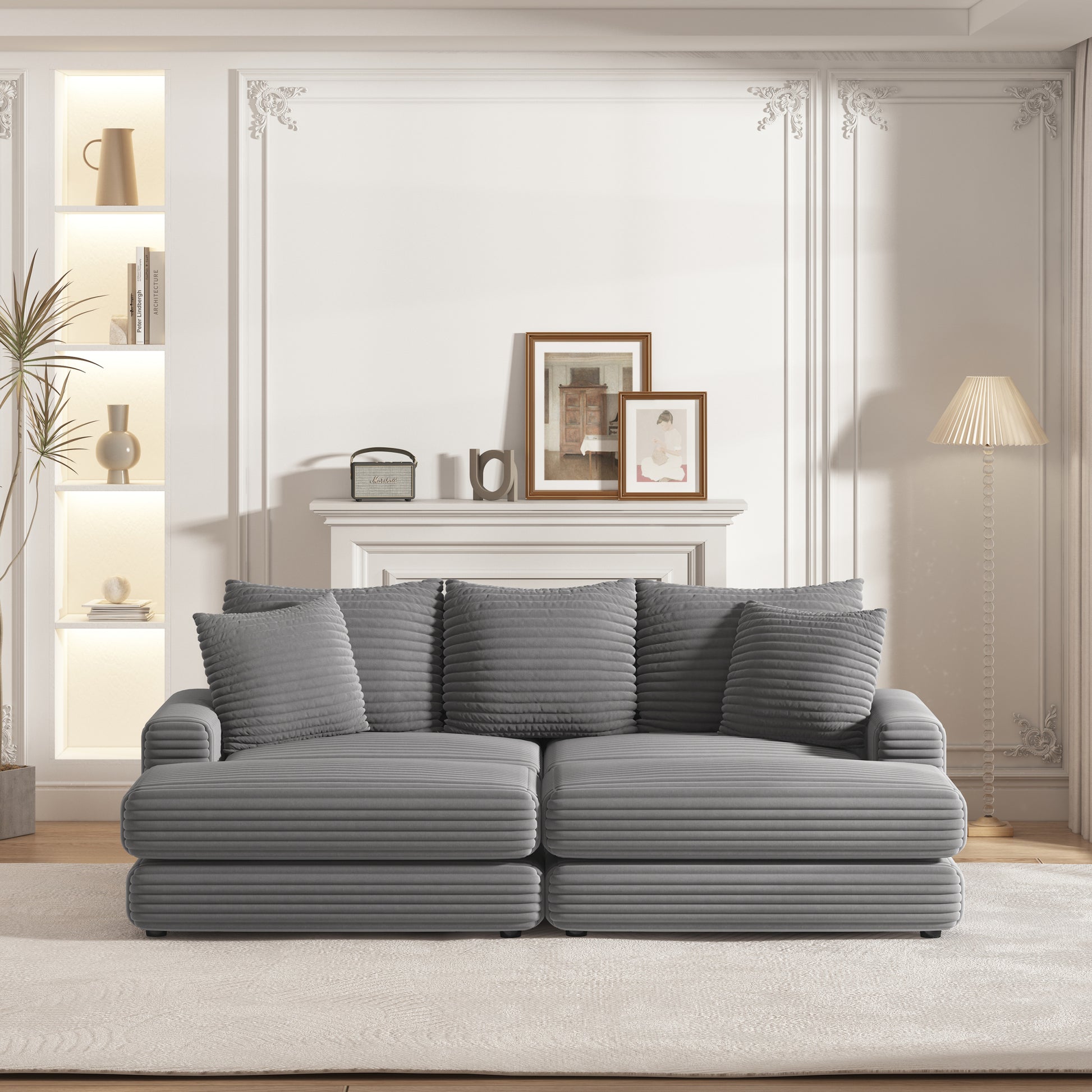 86.6 Inch Corduroy 3 Seater Sofa With 3 Back Pillows2 Toss Pillows And Two Ottoman ,Comfy Sofa Deep Seat Couch For Living Room Army Green Corduroy 3 Seat