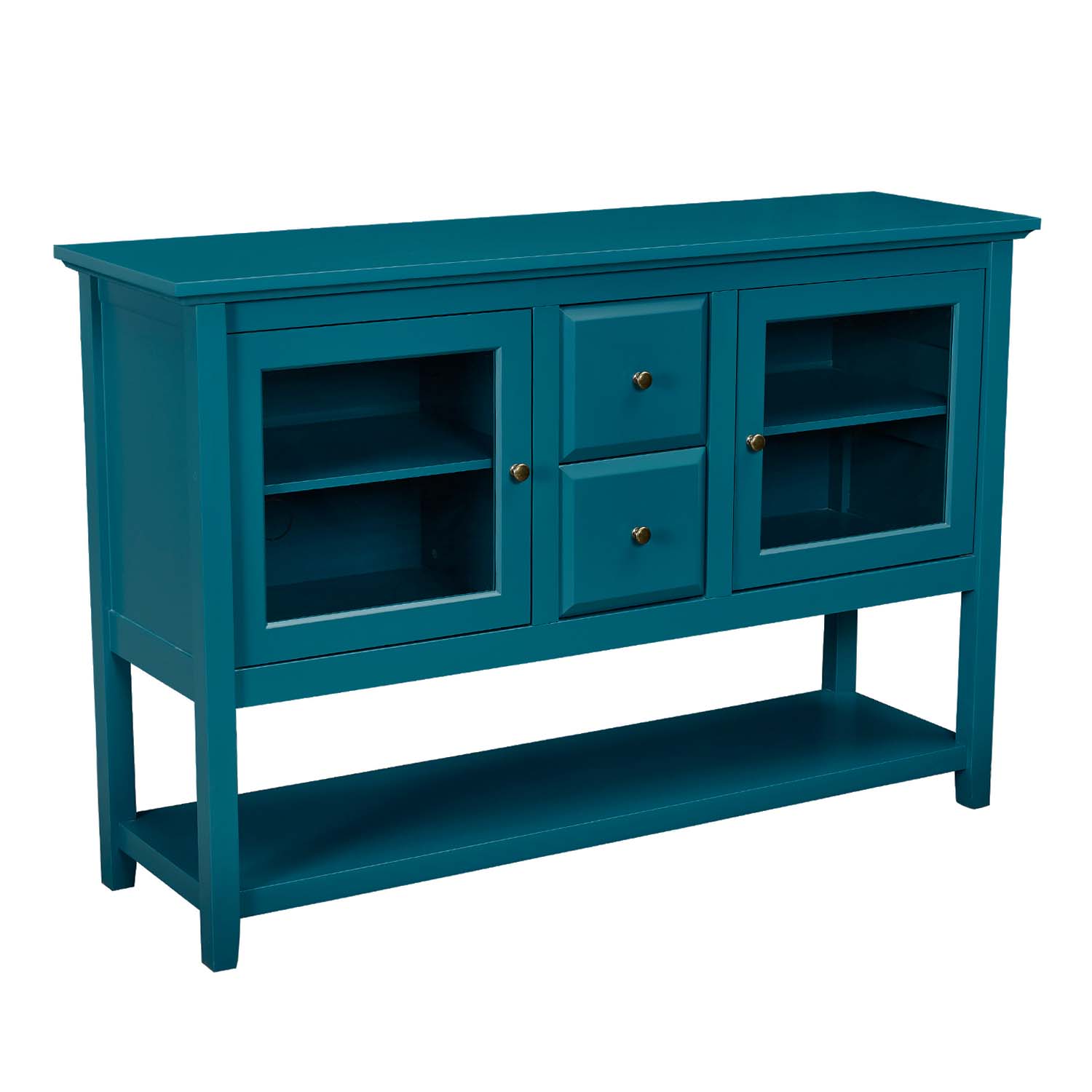 52" Modern Sideboard Storage With Adjustable Shelves, Sideboard Buffet Cabinet With 2 Doors, Credenzas For Dining Room, Living Room, Entryway Teal Dining Room Adjustabel Shelves Mdf Glass